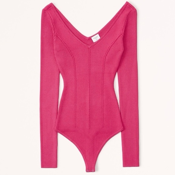 Abercrombie & Fitch Tops - NWT Abercrombie and Fitch women’s v neck knit pink bodysuit size XS stretch